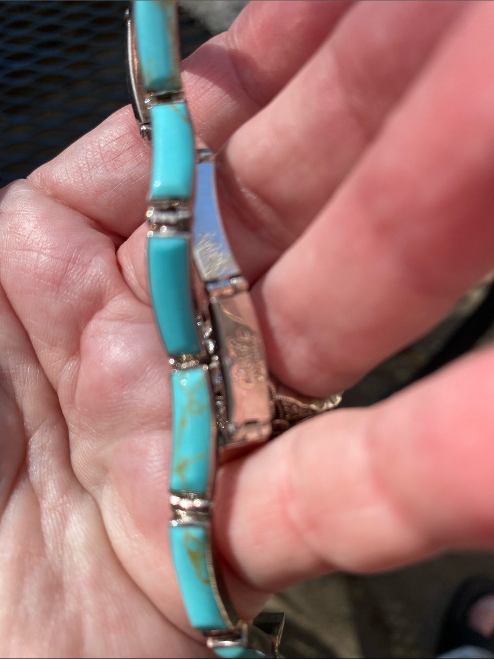 Vintage sterling Turquoise Bracelet - signed Excellent